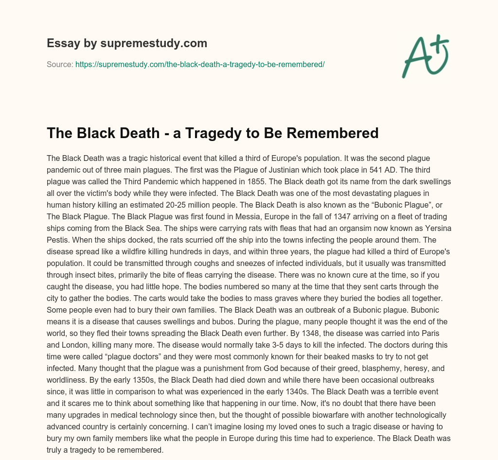 The Black Death – a Tragedy to Be Remembered essay