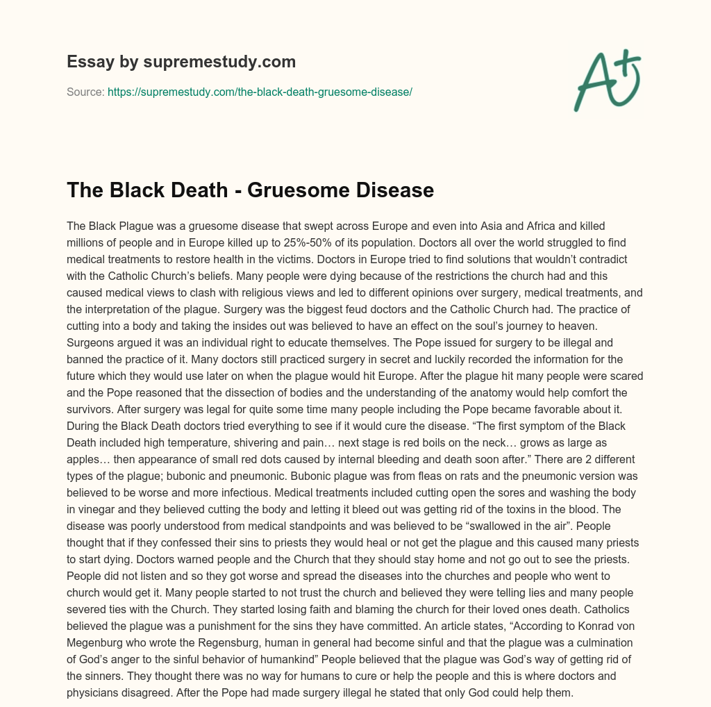 The Black Death – Gruesome Disease essay
