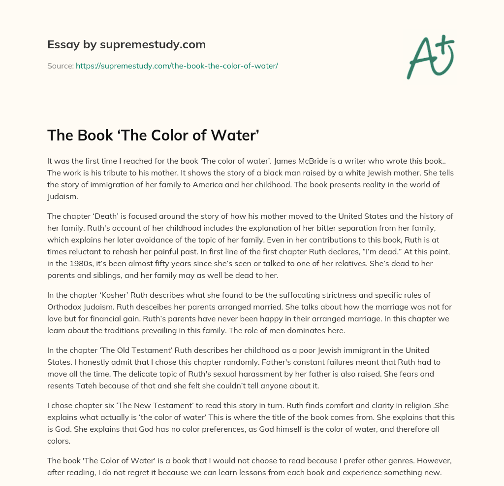 The Book ‘The Color of Water’ essay