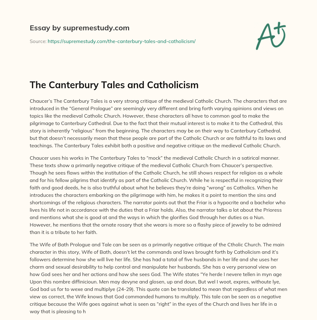 The Canterbury Tales and Catholicism  essay