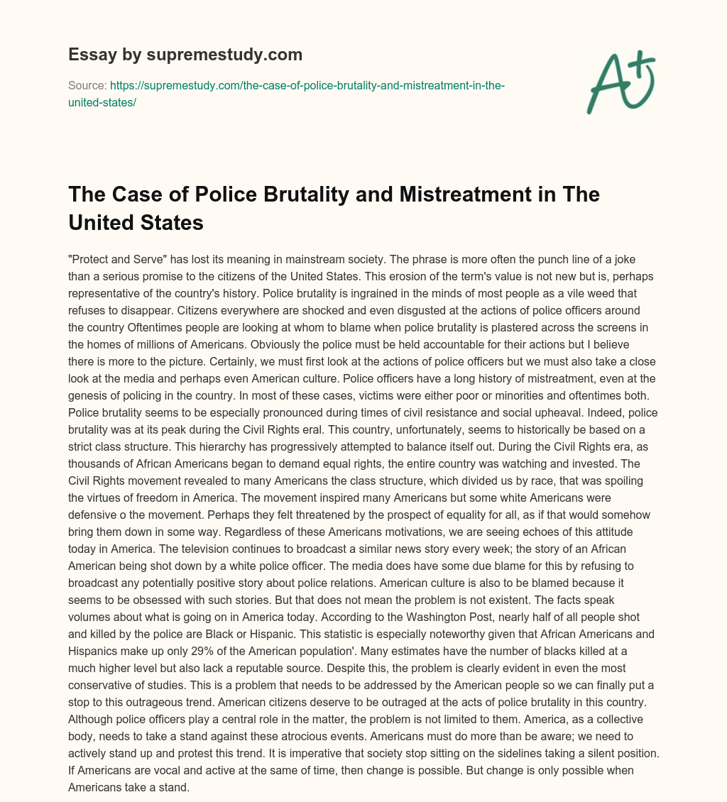 The Case of Police Brutality and Mistreatment in The United States essay
