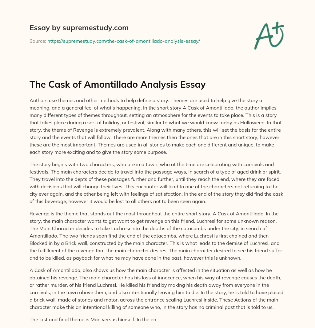The Cask of Amontillado Analysis Essay essay