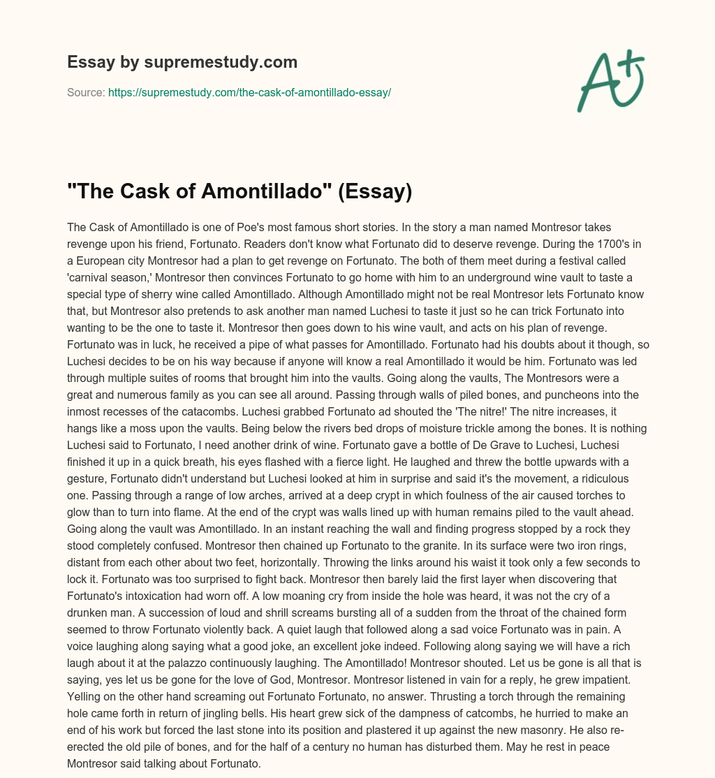 “The Cask of Amontillado” (Essay) essay