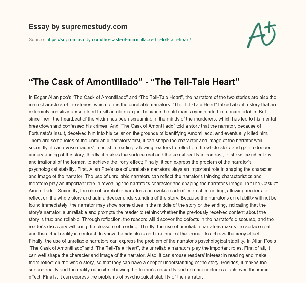 “The Cask of Amontillado” – “The Tell-Tale Heart”  essay