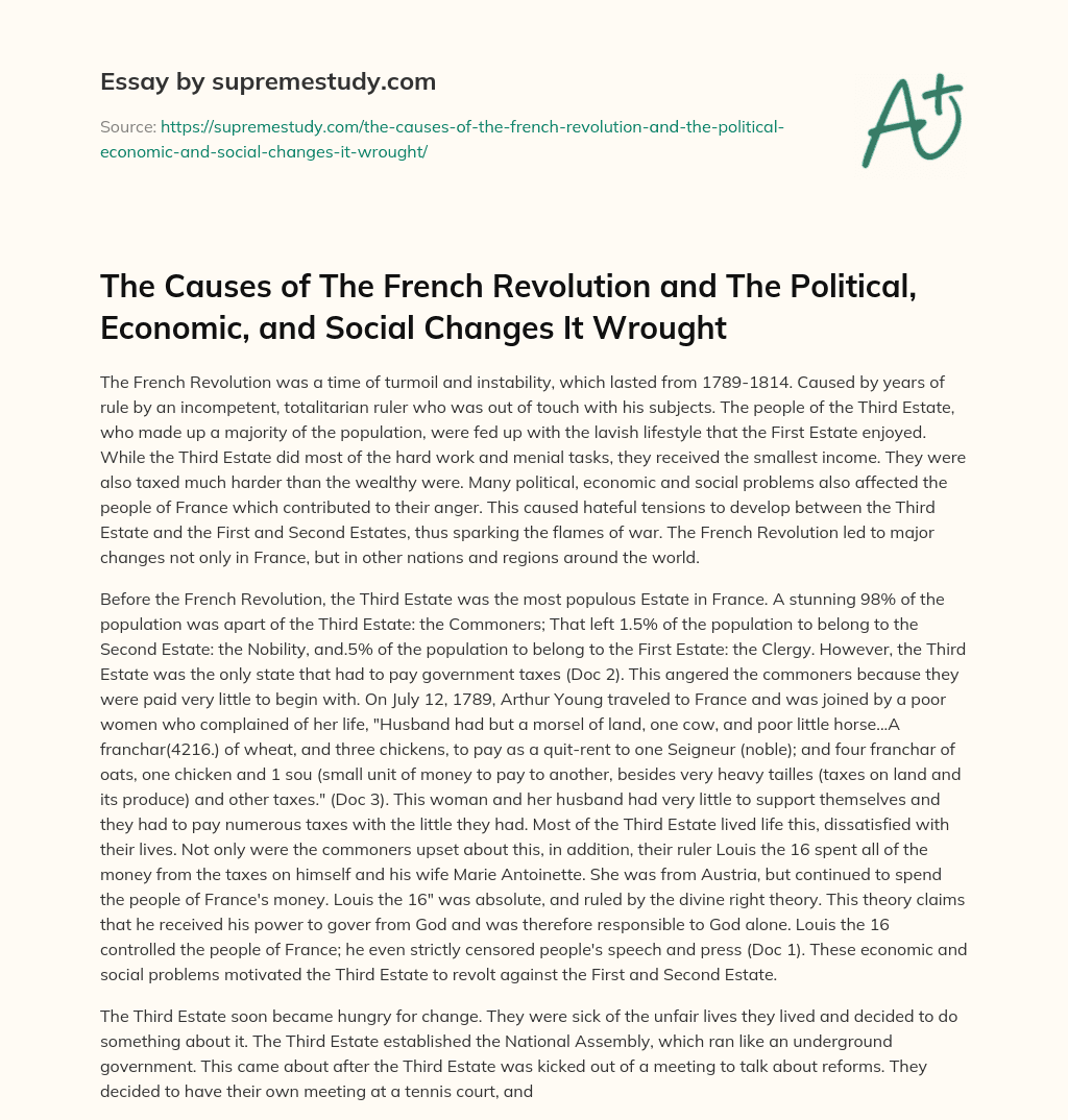 political and economic causes of the french revolution essay
