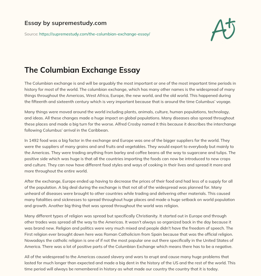 ap world essay columbian exchange