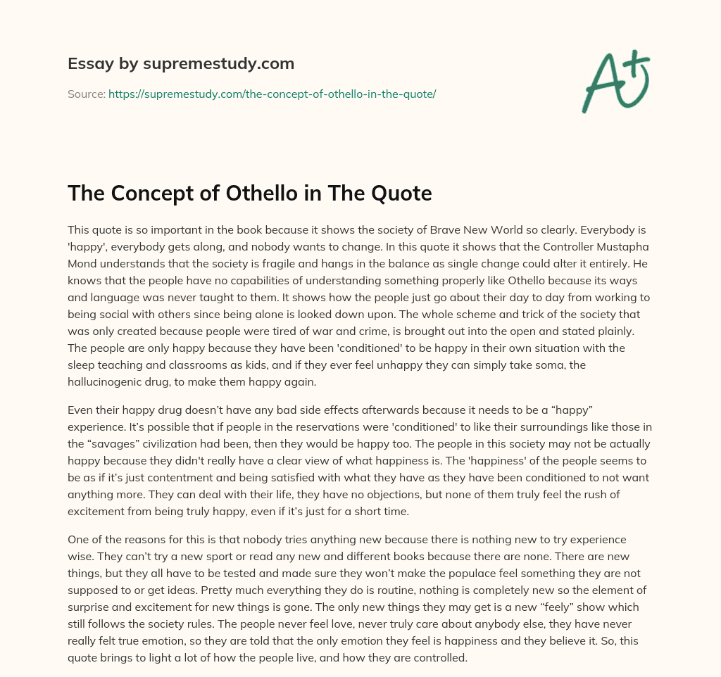 The Concept of Othello in The Quote essay