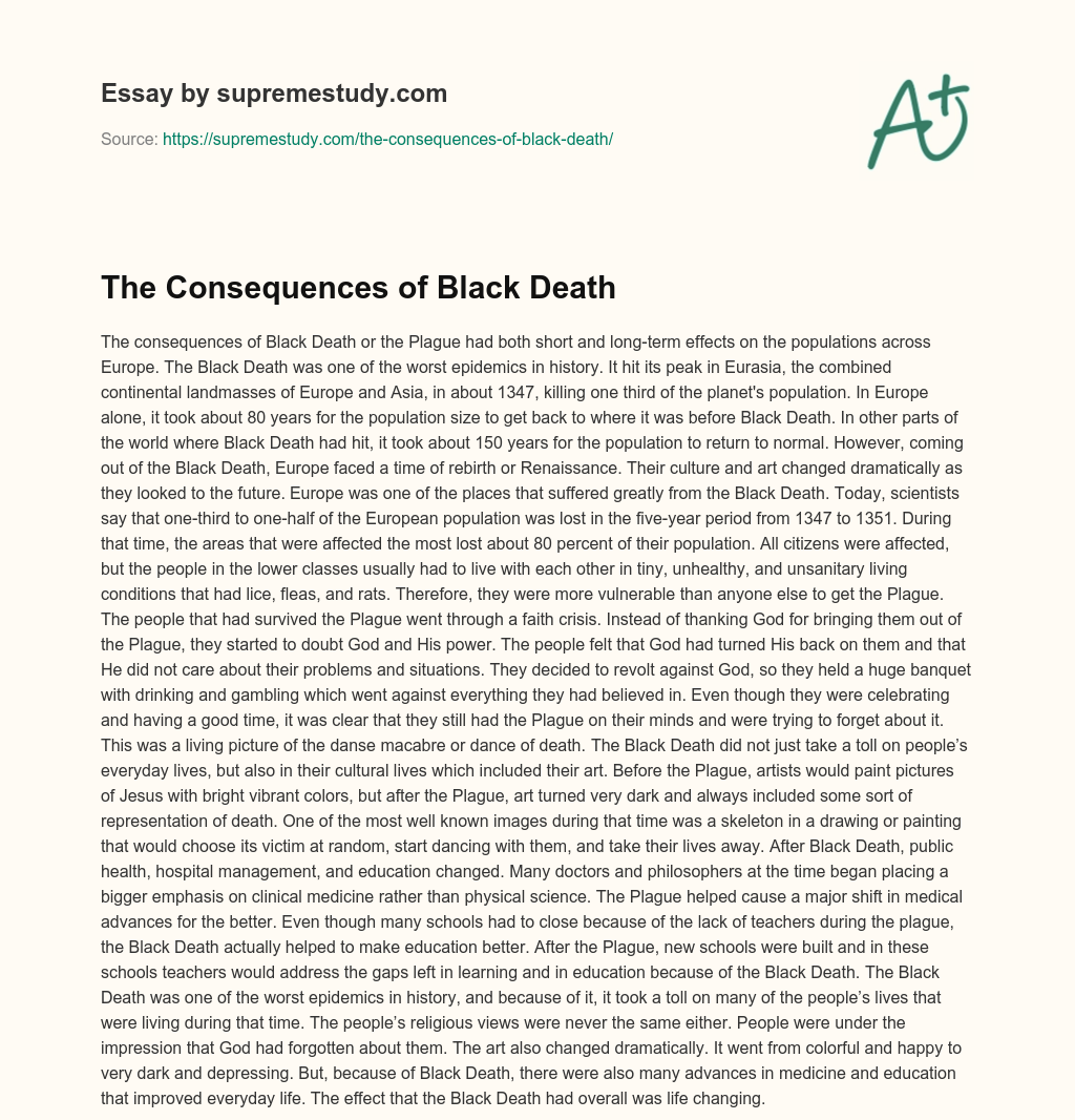 The Consequences of Black Death essay