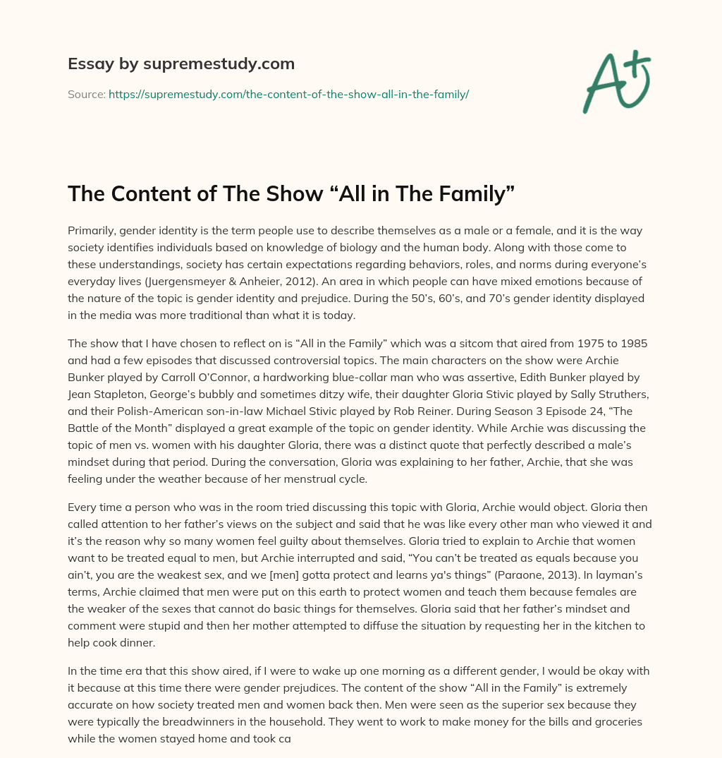 The Content of The Show “All in The Family” essay