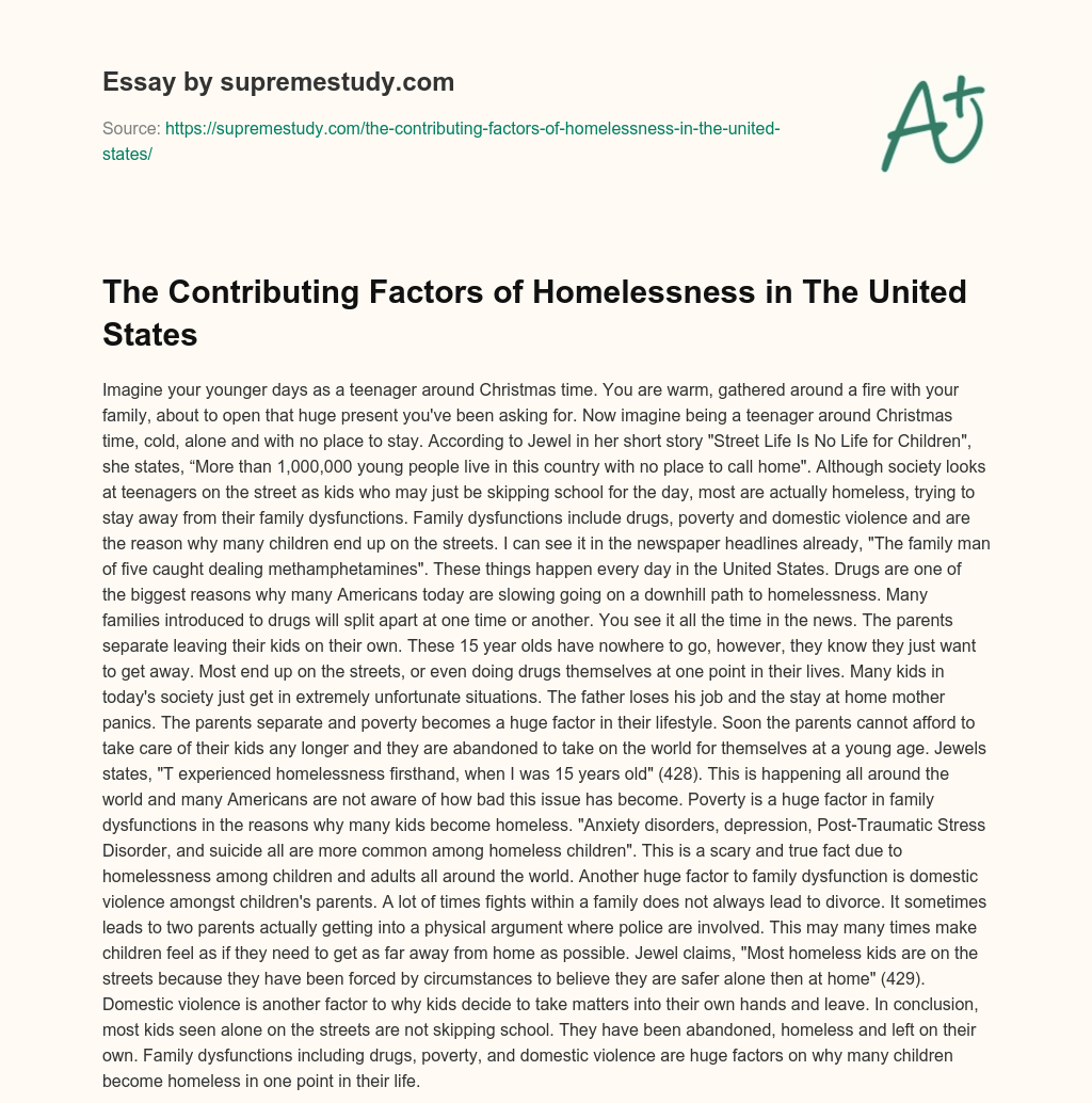 The Contributing Factors of Homelessness in The United States essay