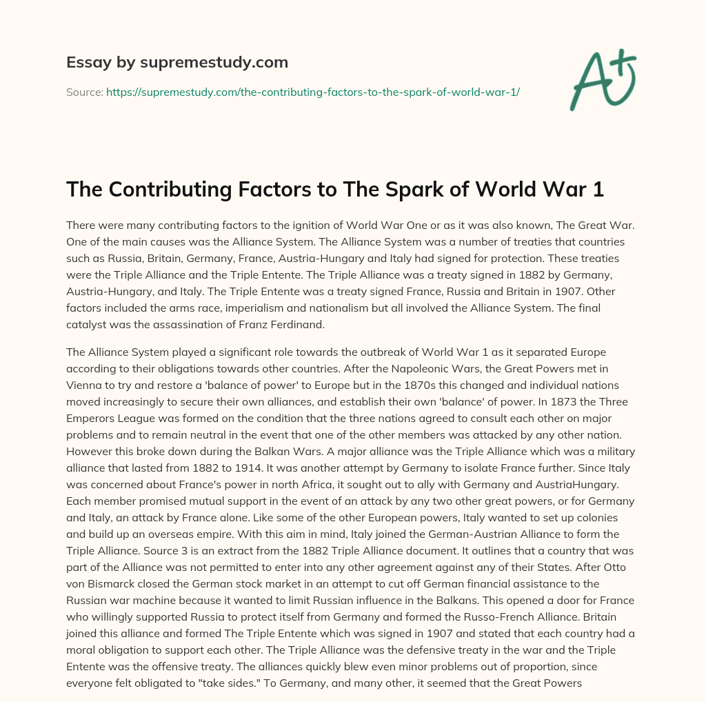 The Contributing Factors to The Spark of World War 1 essay