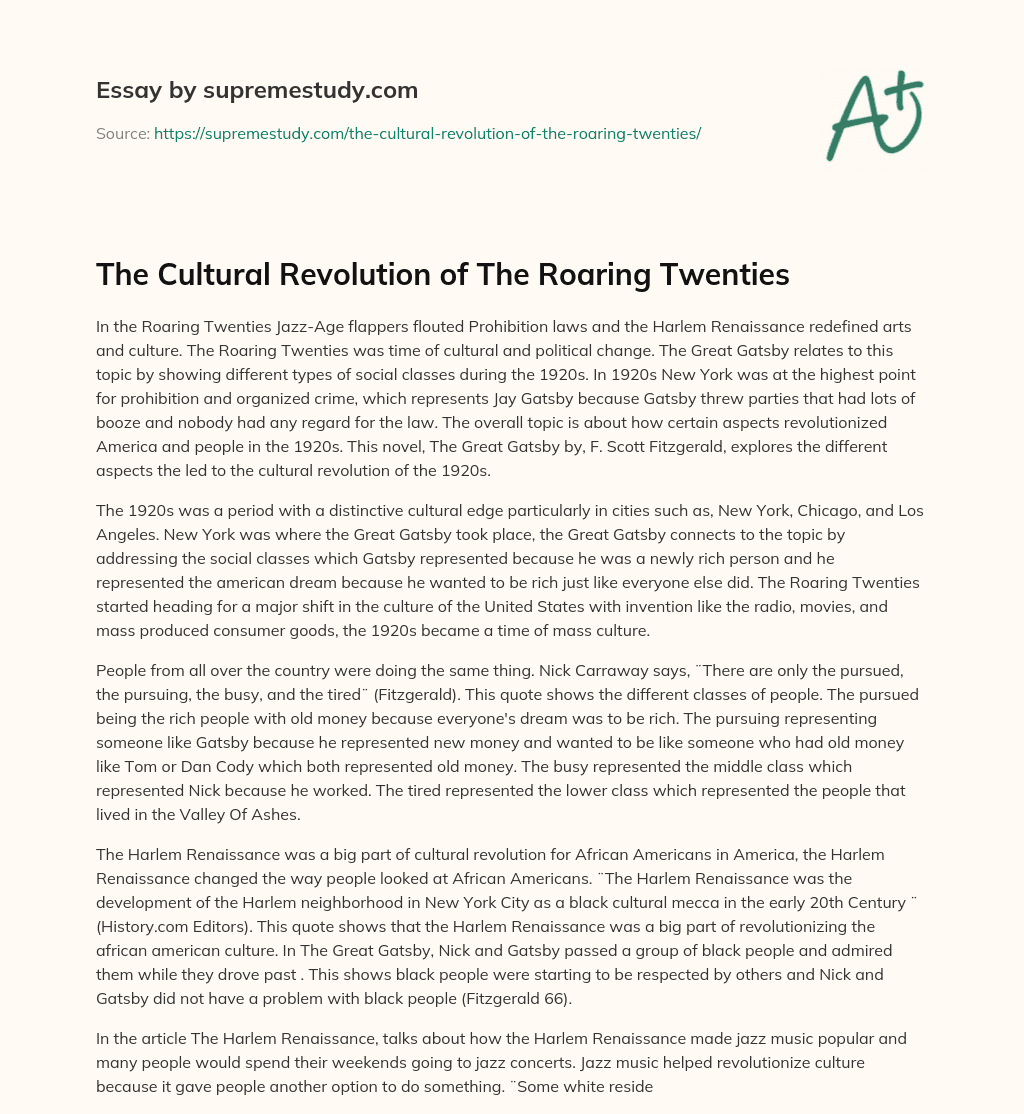 The Cultural Revolution of The Roaring Twenties essay