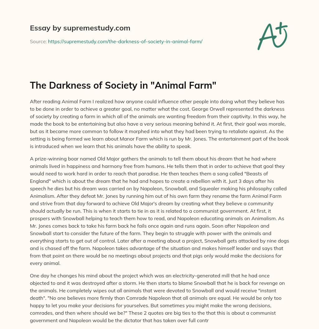 The Darkness of Society in “Animal Farm” essay