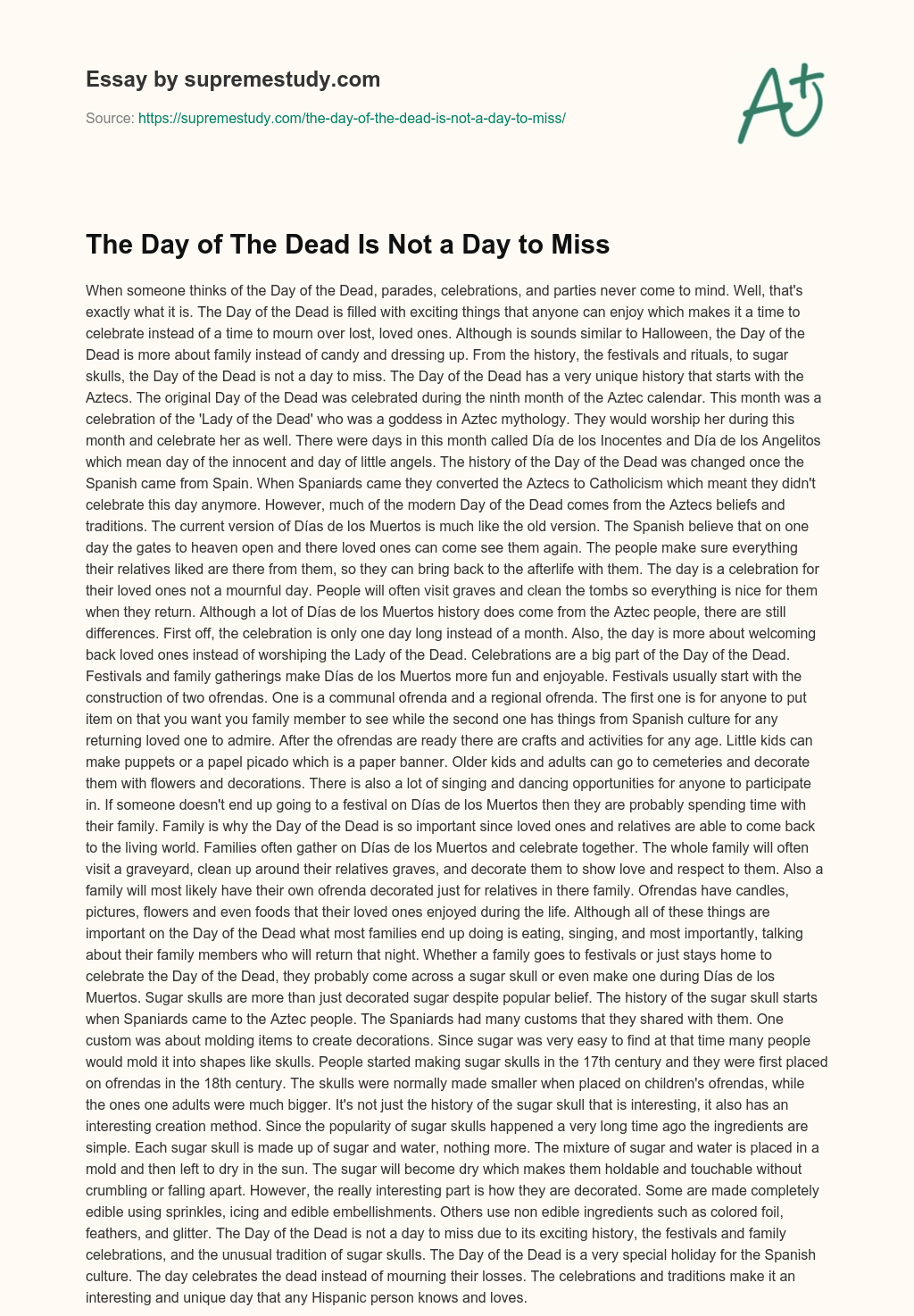 The Day of The Dead Is Not a Day to Miss essay