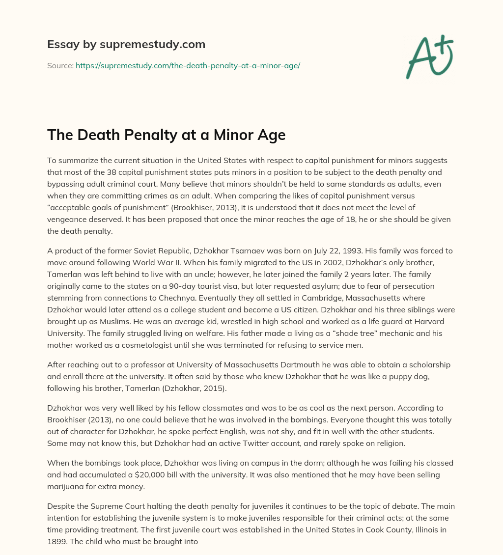 The Death Penalty at a Minor Age essay