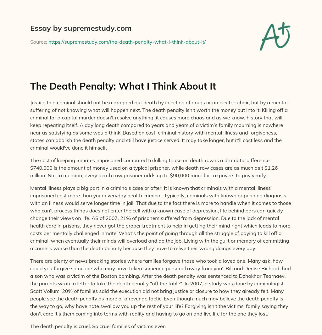 The Death Penalty: What I Think About It essay
