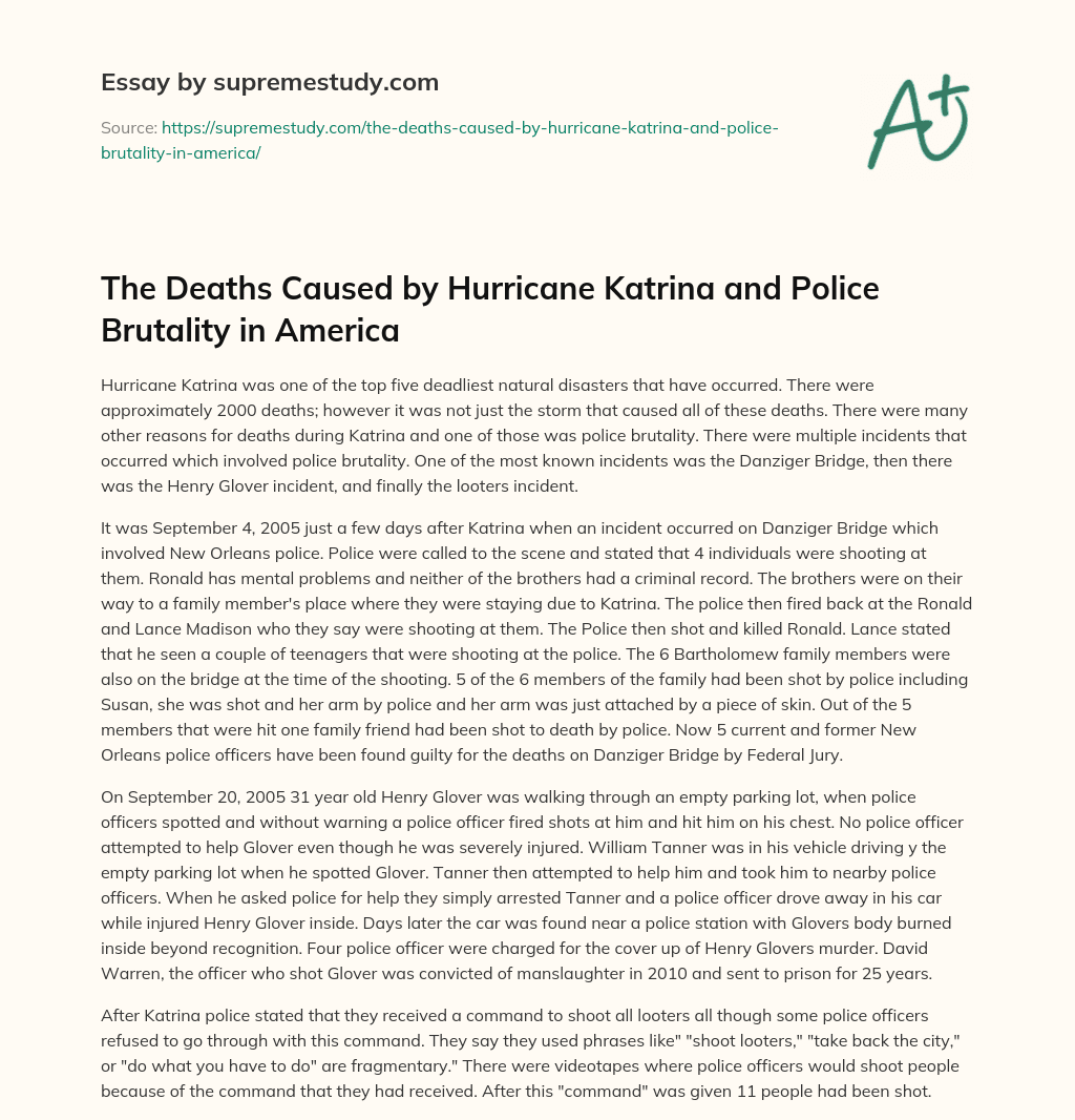 The Deaths Caused by Hurricane Katrina and Police Brutality in America essay