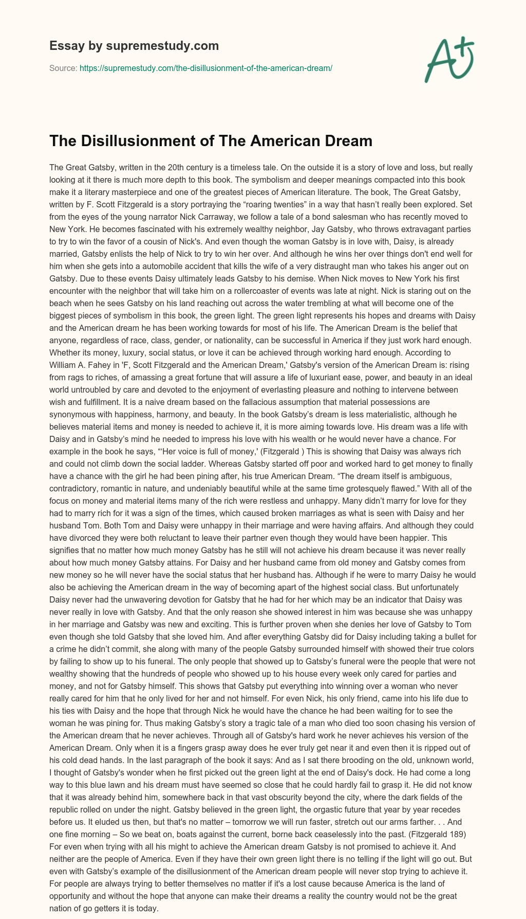 The Disillusionment of The American Dream essay