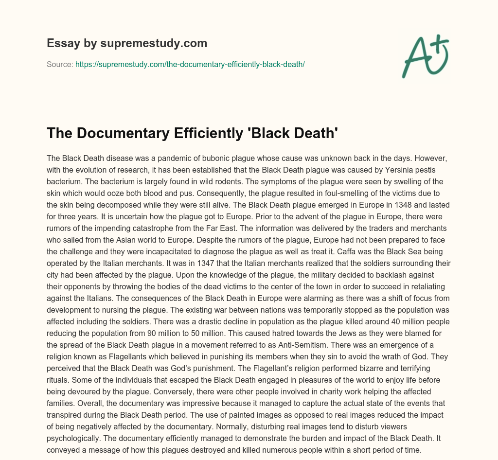 The Documentary Efficiently ‘Black Death’ essay