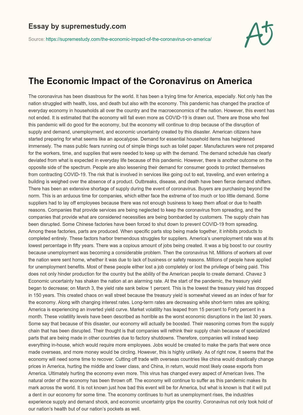 The Economic Impact of the Coronavirus on America essay
