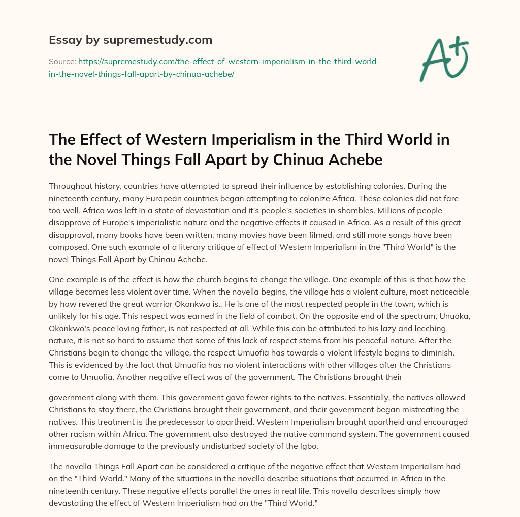 The Effect of Western Imperialism in the Third World in the Novel Things Fall Apart by Chinua Achebe essay