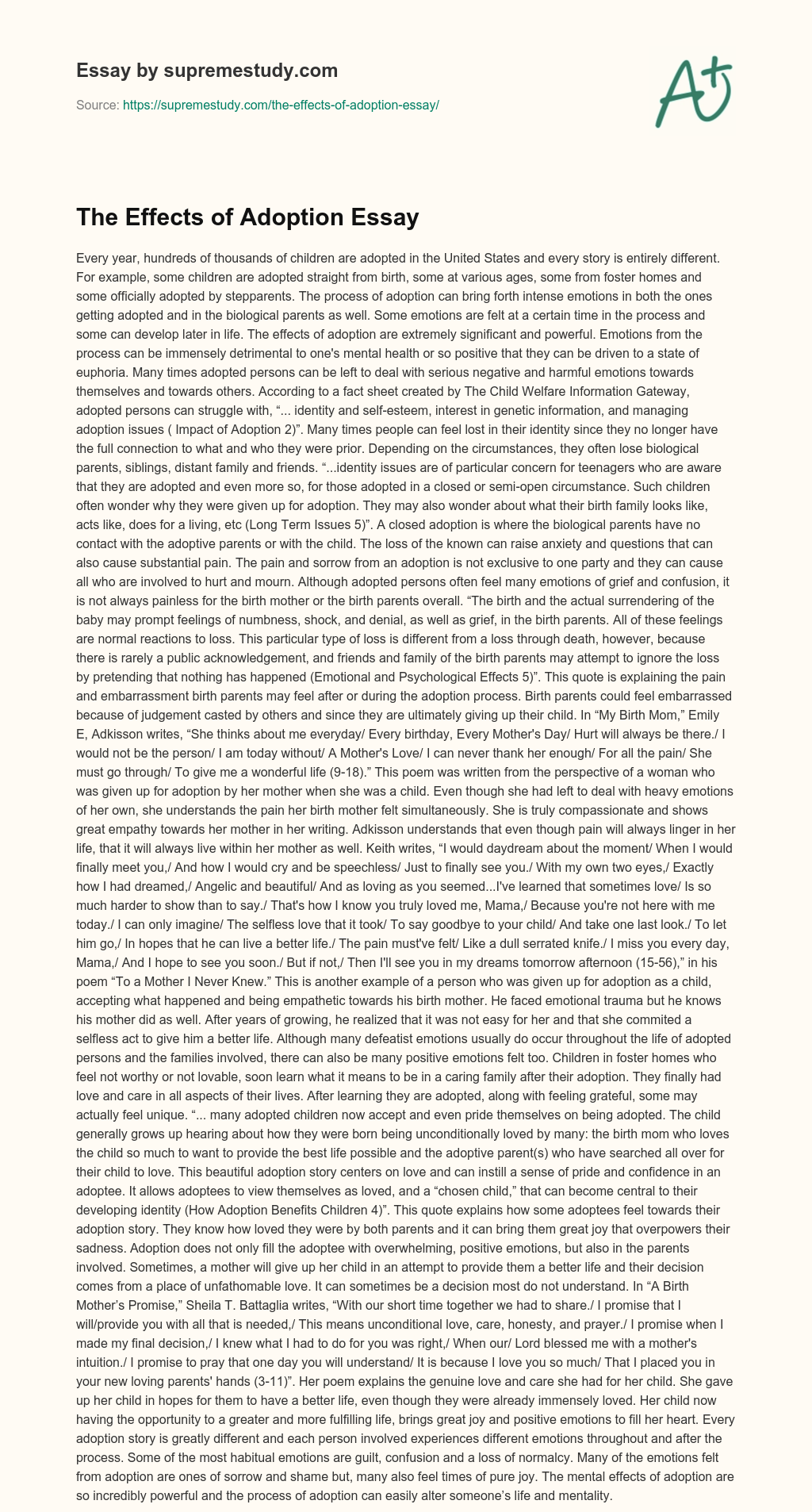 The Effects of Adoption Essay essay