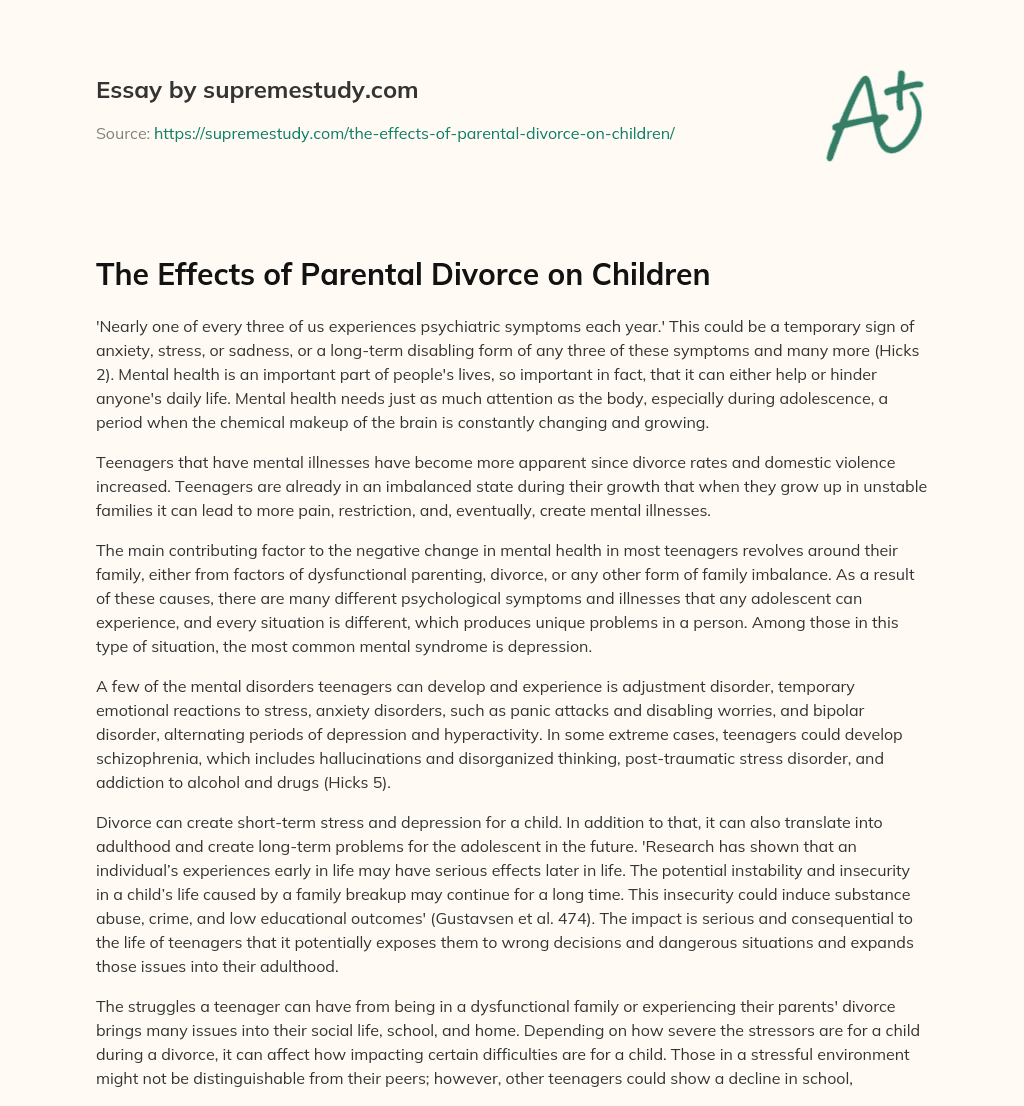 The Effects of Parental Divorce on Children essay