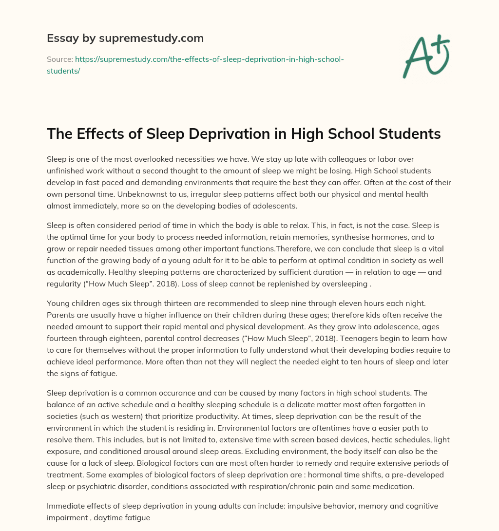 essay on sleep deprivation in school