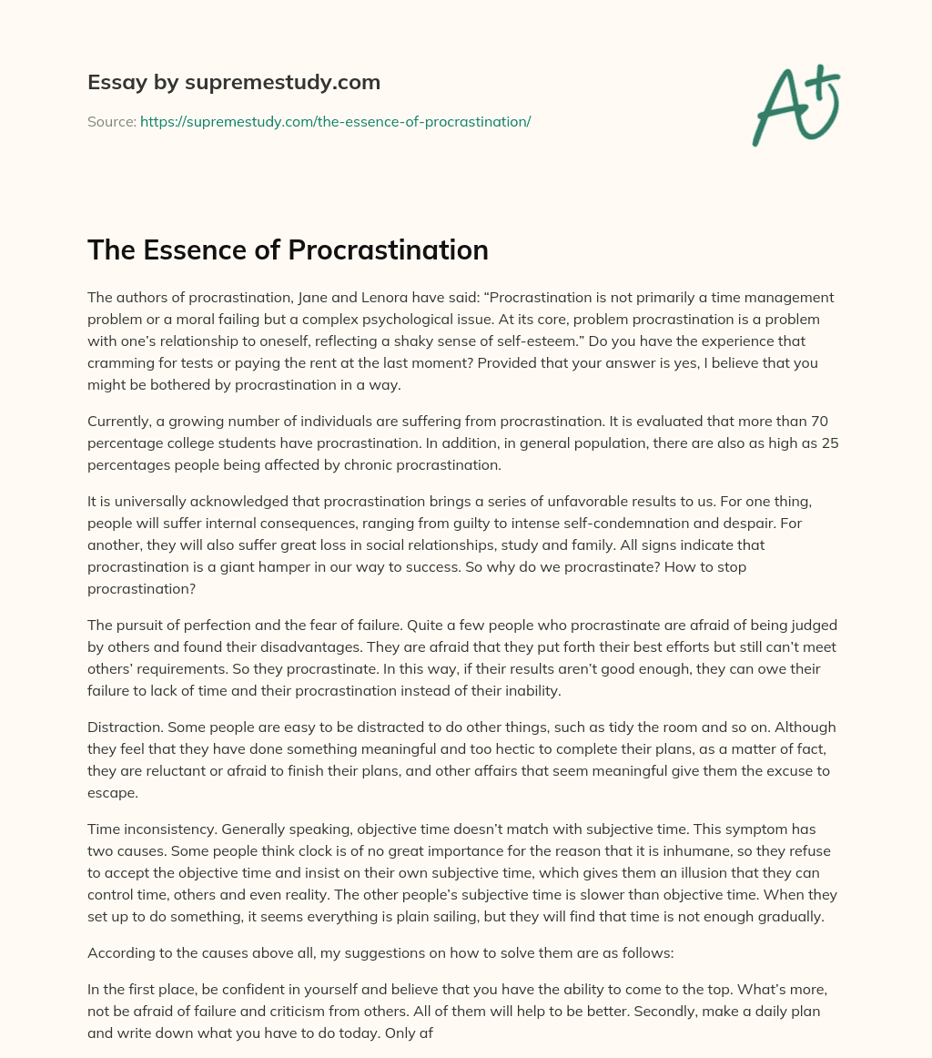 The Essence of Procrastination essay