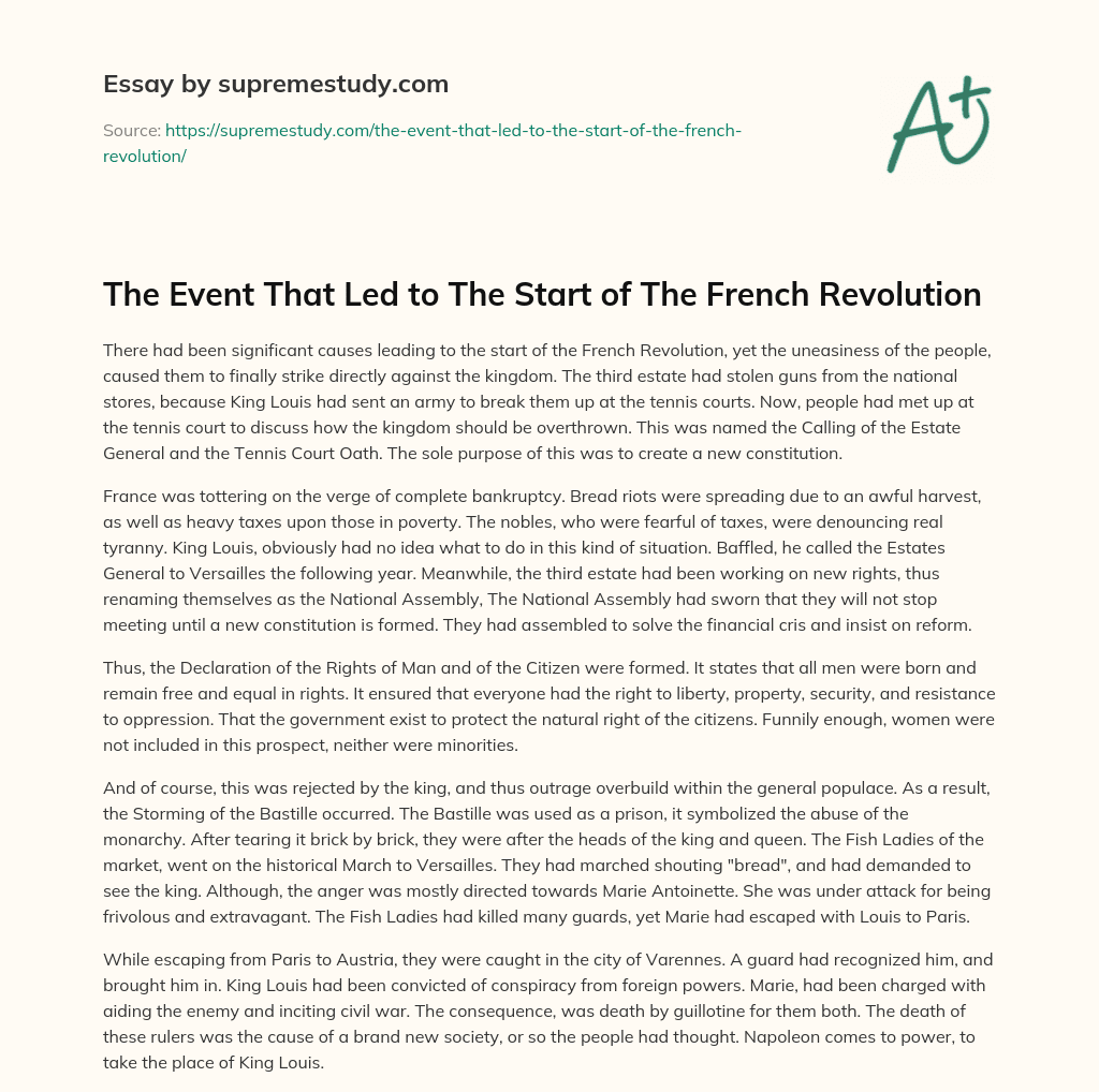 The Event That Led to The Start of The French Revolution essay
