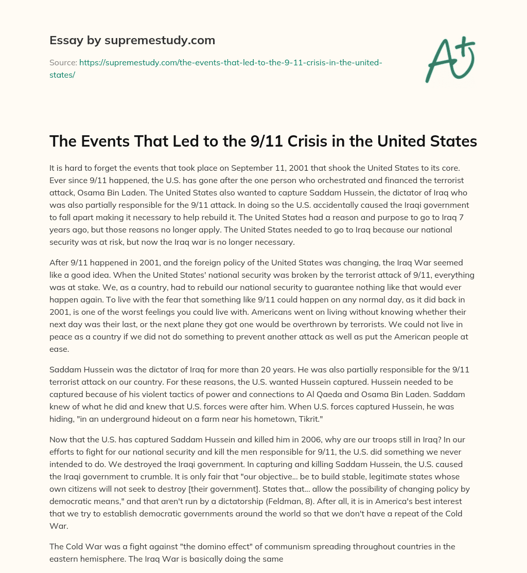 The Events That Led to the 9/11 Crisis in the United States essay