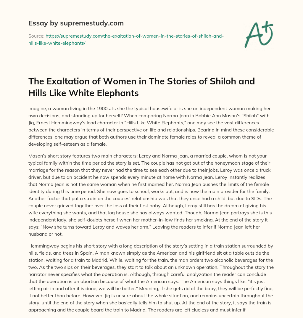 The Exaltation of Women in The Stories of Shiloh and Hills Like White Elephants essay