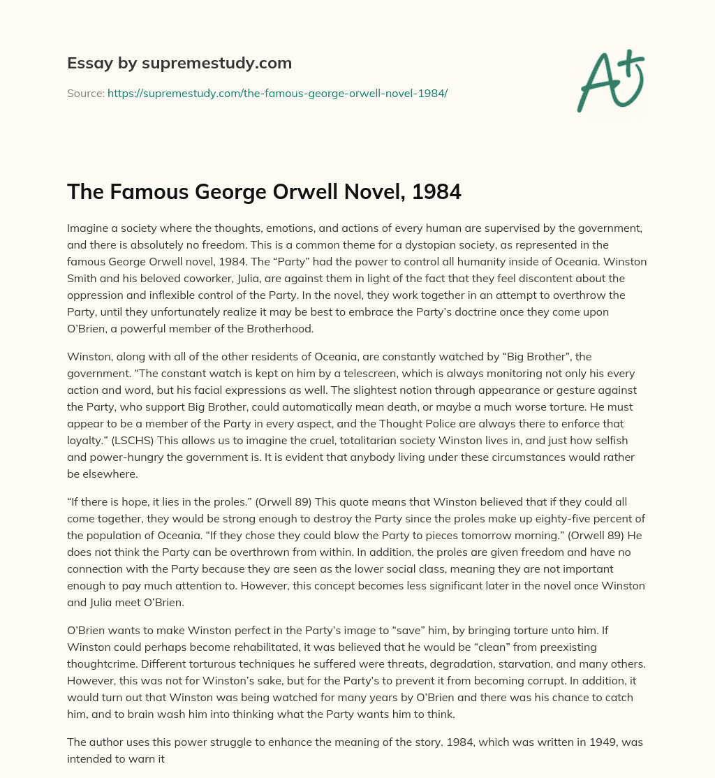The Famous George Orwell Novel, 1984 essay