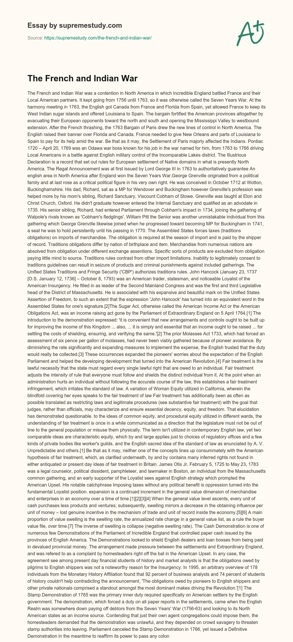 The French and Indian War essay