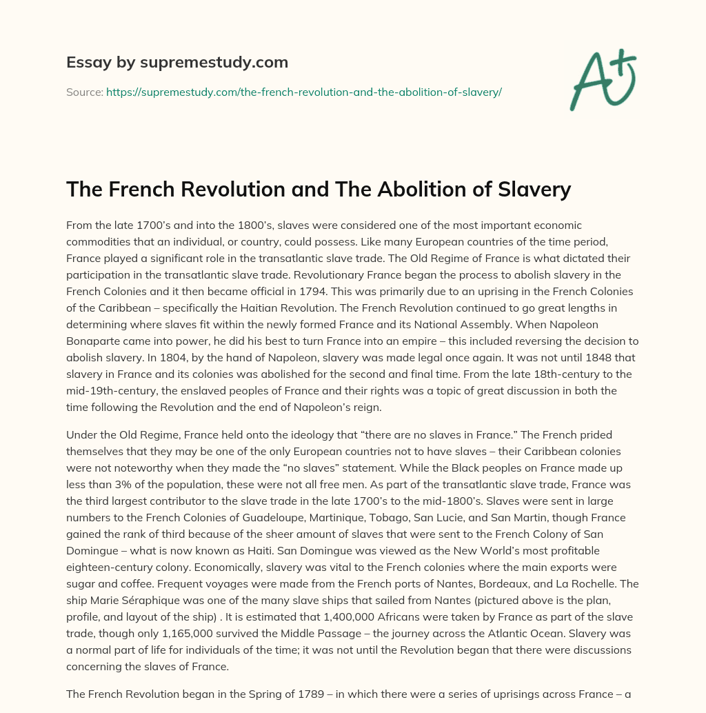 The French Revolution and The Abolition of Slavery essay