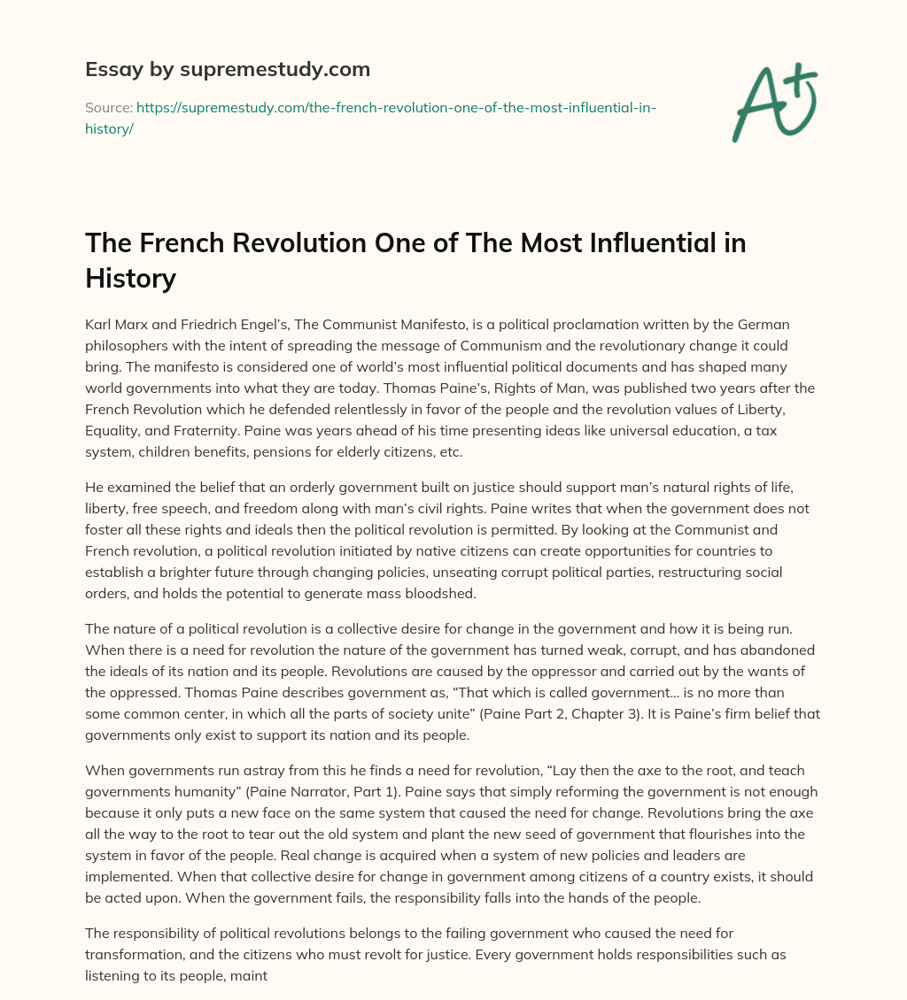 The French Revolution One of The Most Influential in History essay