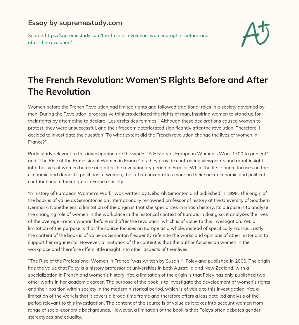 women's rights in the french revolution essay