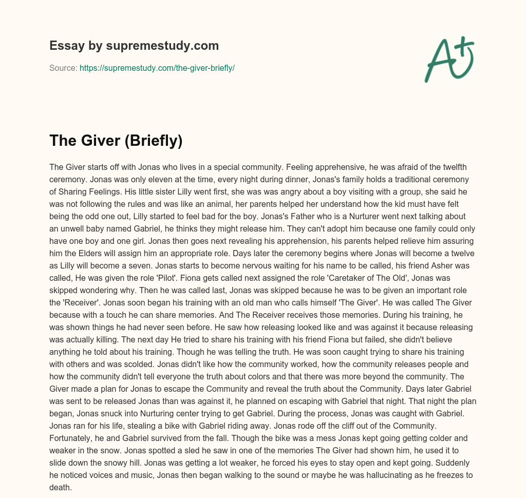 The Giver (Briefly) essay