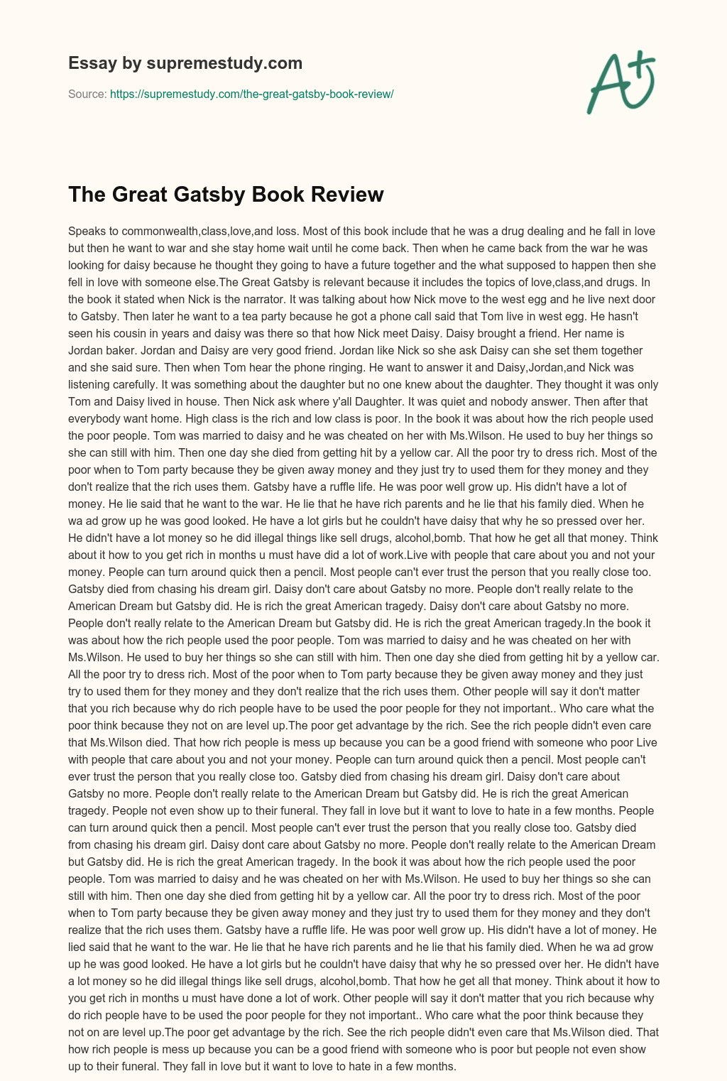 the great gatsby book report essay