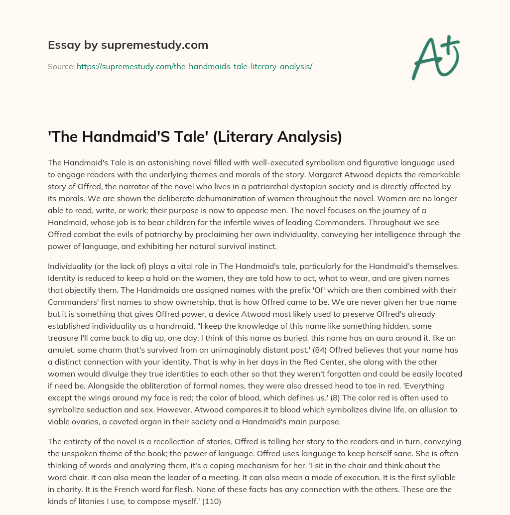 ‘The Handmaid’S Tale’ (Literary Analysis) essay