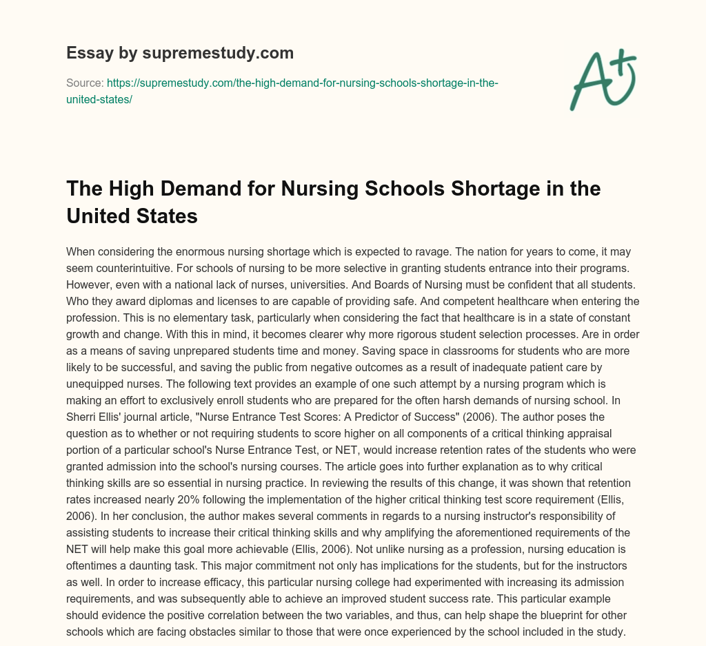 The High Demand for Nursing Schools Shortage  in the United States essay