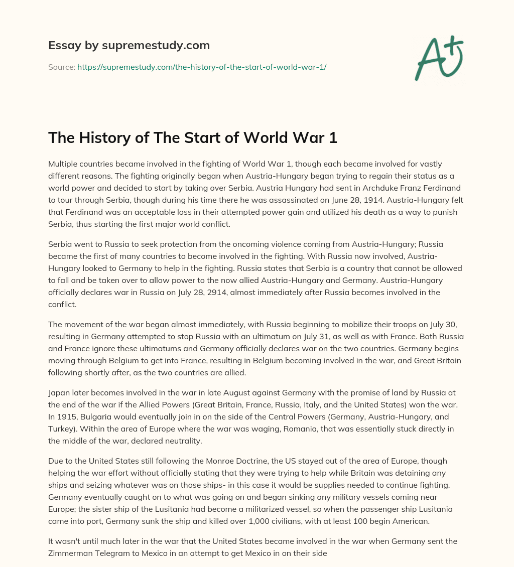 The History of The Start of World War 1 essay