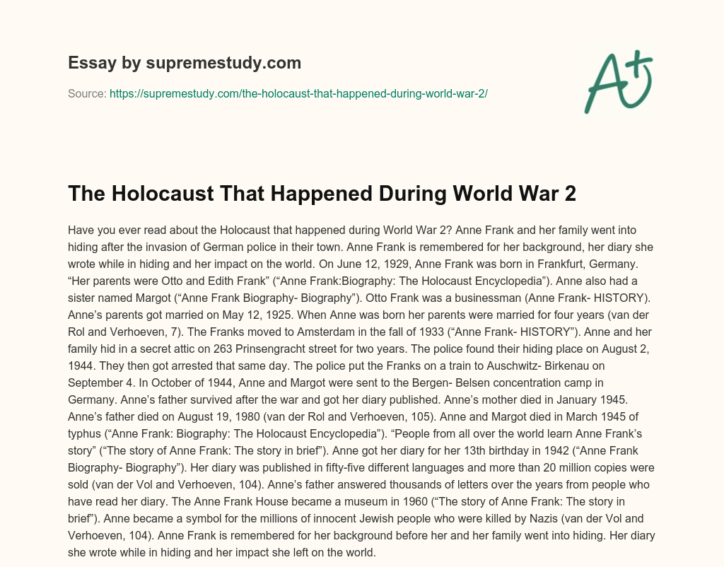 The Holocaust That Happened During World War 2 essay