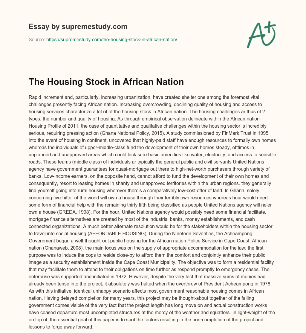 The Housing Stock in African Nation essay