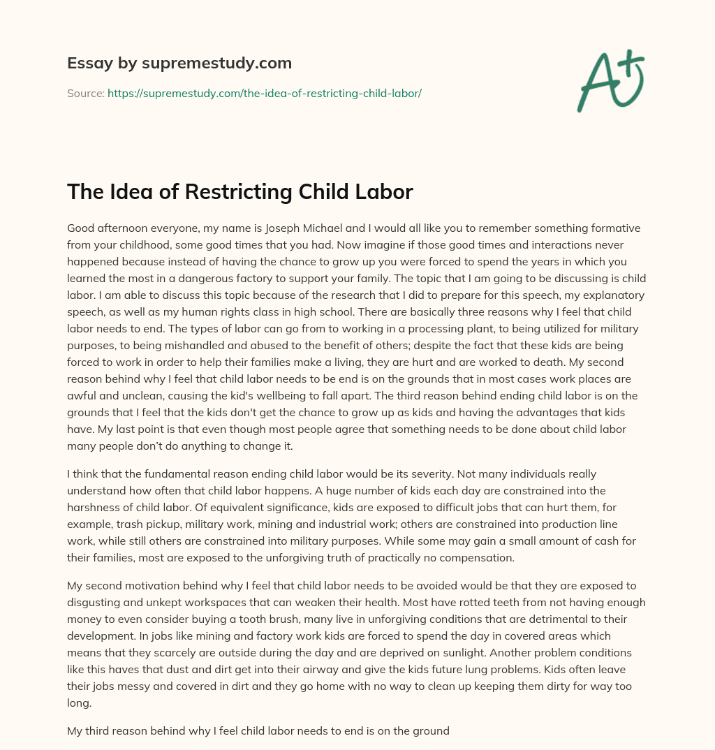 The Idea of Restricting Child Labor essay