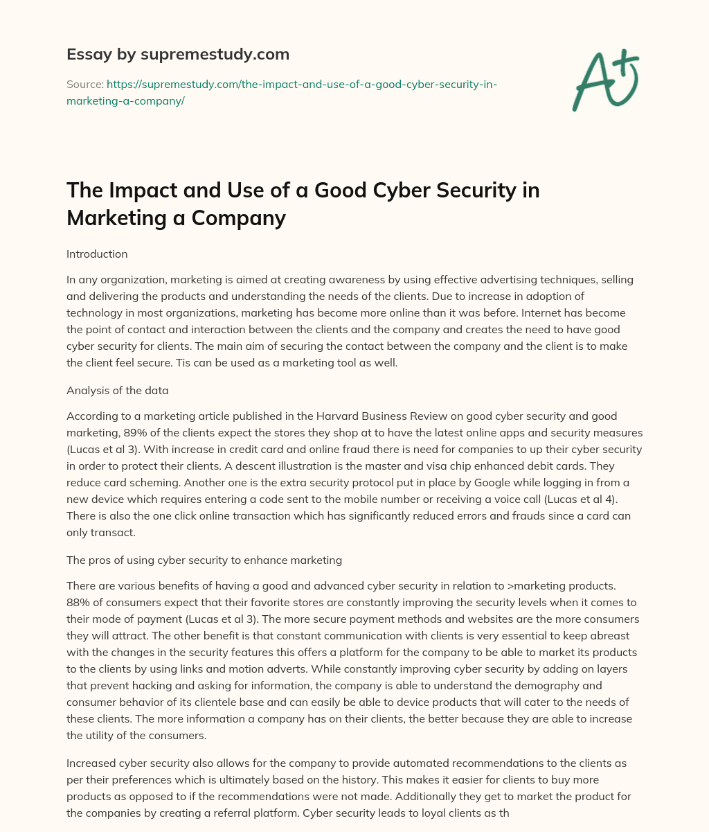 The Impact and Use of a Good Cyber Security in Marketing a Company essay