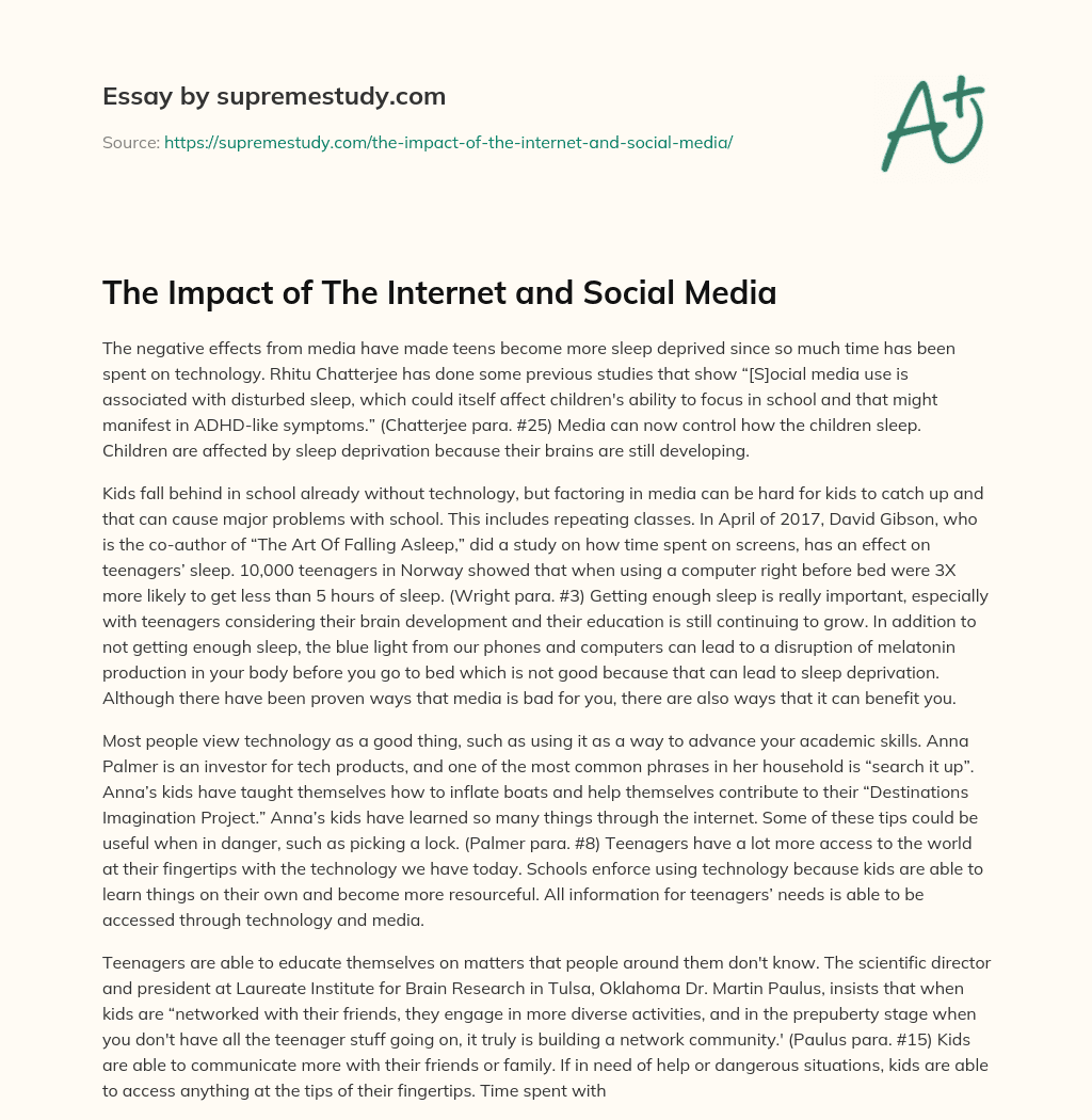 The Impact of The Internet and Social Media essay