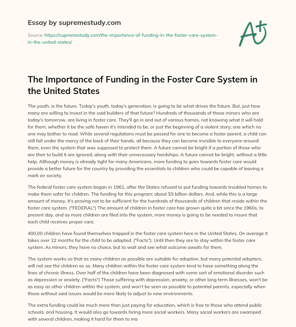 The Importance of Funding in the Foster Care System in the United States essay