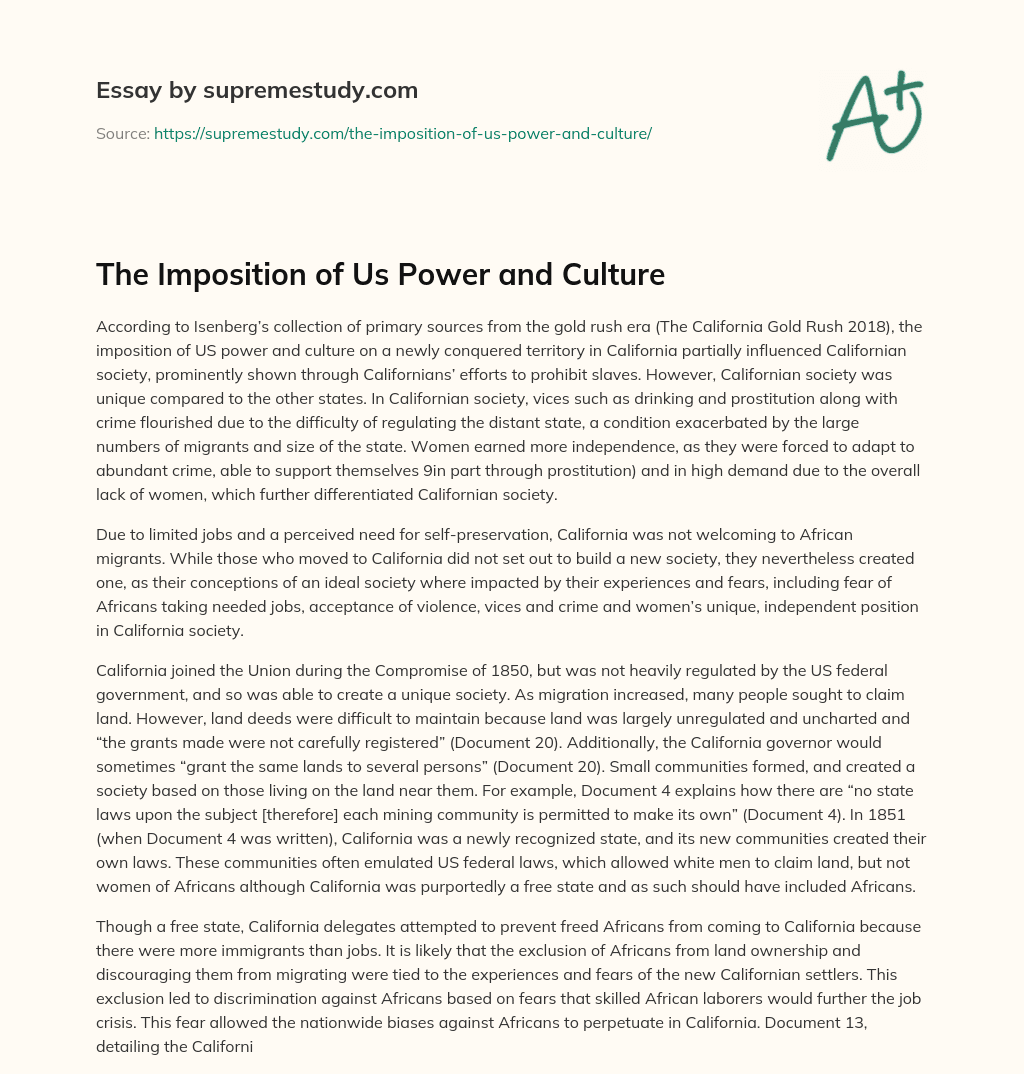 The Imposition of Us Power and Culture essay