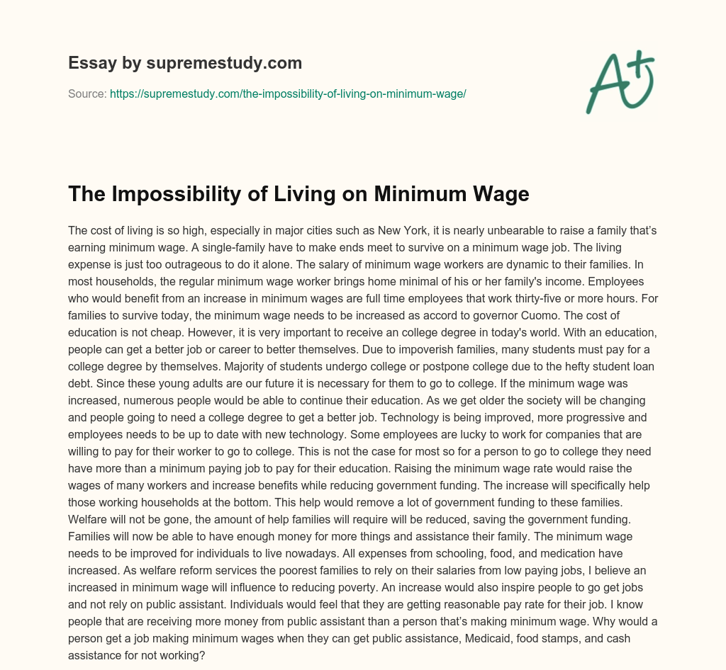 The Impossibility of Living on Minimum Wage essay